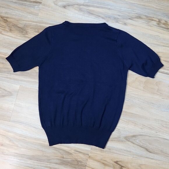 🔥NWT Blue Retro Style Short Sleeve Sweater XLarge - Picture 4 of 10